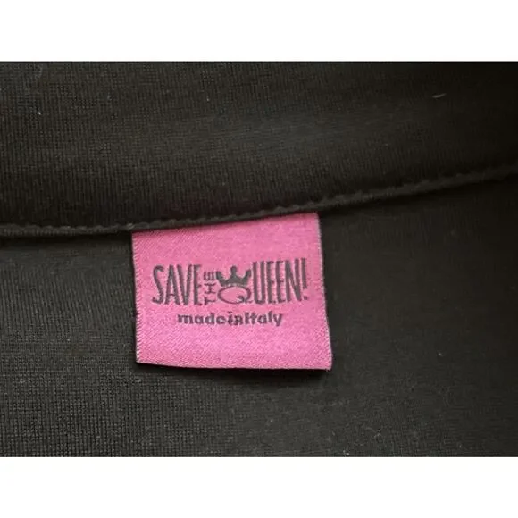 Save the Queen Italy Faux Leather Jacket Womens Medium Black Faux Fur Geometric - Picture 11 of 13